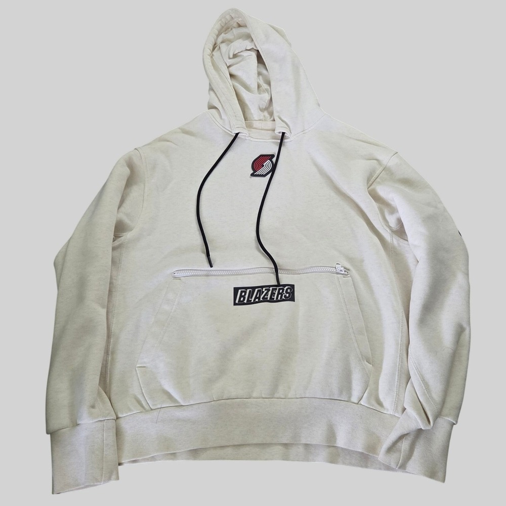 Nike Portland Trail Blazers NBA Hoodie Cream Off-White Zipper Pocket Mens Medium